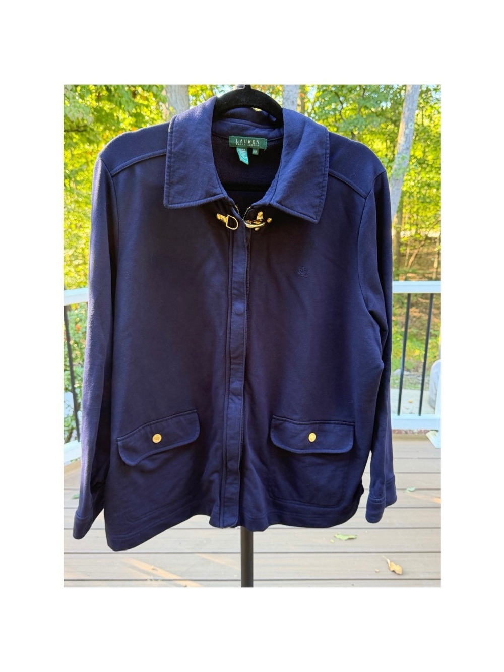 Lauren Ralph Lauren Navy Zip-Up Casual Jacket w/ Gold-Tone Accents Sz. 3X (EUC)